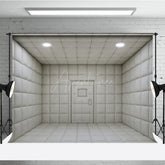 Aperturee - Aperturee White Padded Room Photography Backdrop Asylum Cell for Horror and Escape Room Minimalist Themed Photos